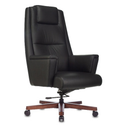 Кресло руководителя Бюрократ _DUKE черный (нат.кожа/экокожа, 150 кг, крестовина металл/дерево, колесики полиуретан)