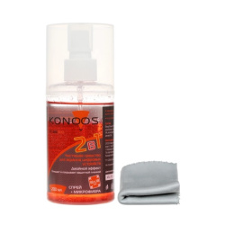 Набор чистящий для экранов Konoos KT-200DUO, салфетка микрофибра + спрей 200мл