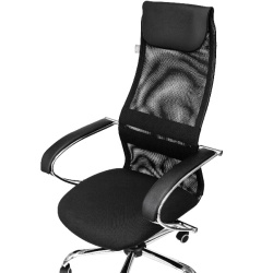 Кресло руководителя Бюрократ CH-607SL черный (сетка/ткань, до 120 кг, крестовина металл хром, колесики полиуретан, подголовник) 