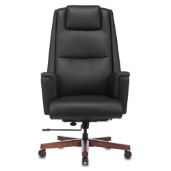 Кресло руководителя Бюрократ _DUKE черный (нат.кожа/экокожа, 150 кг, крестовина металл/дерево, колесики полиуретан)